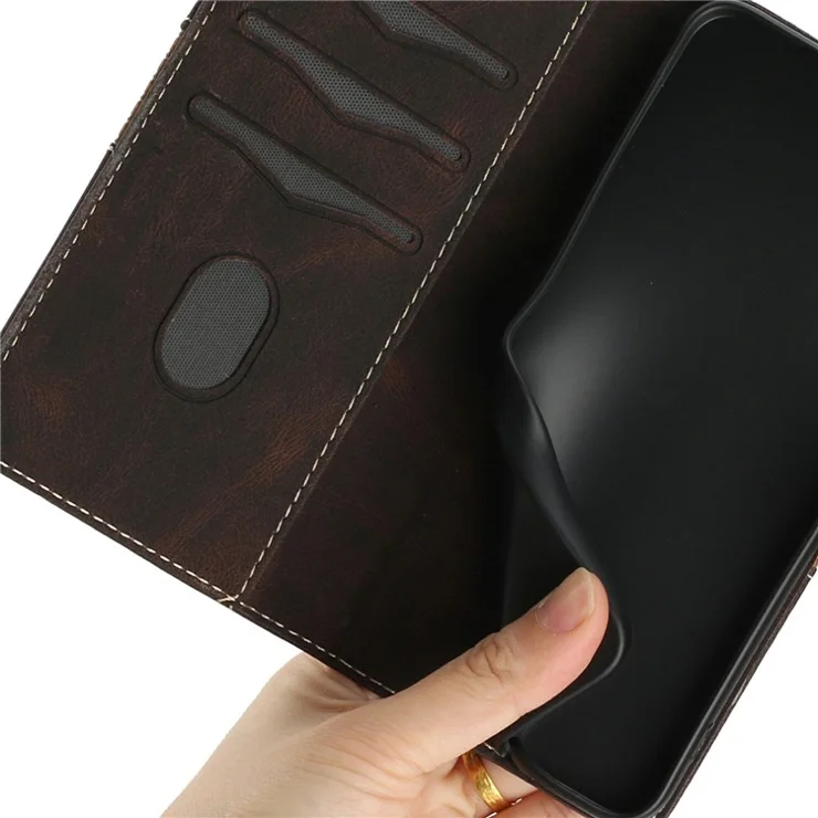 For Samsung Galaxy A06 4G Leather Case Grid Splicing Stand Wallet Phone Cover - Brown