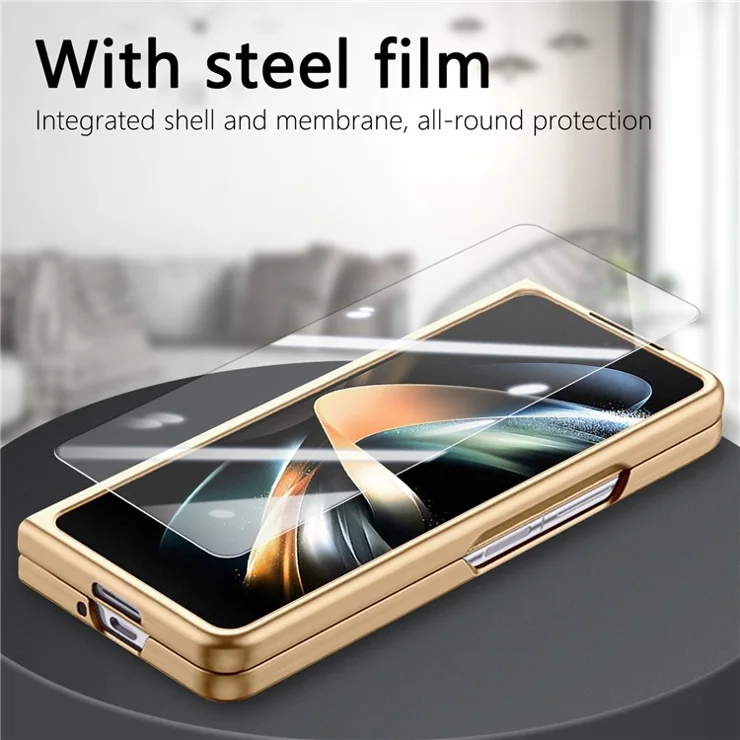 For Samsung Galaxy Z Fold4 5G Magnetic Case Leather+TPU Phone Cover with Screen Film - Brown