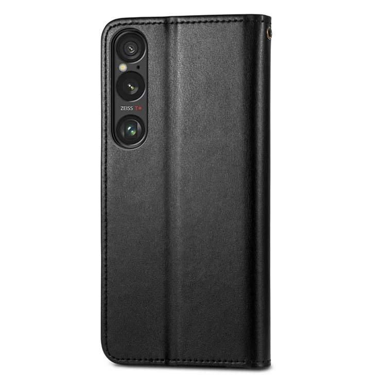For Sony Xperia 1 VI Case Wallet Leather Phone Cover with Magnetic Round Buckle - Black