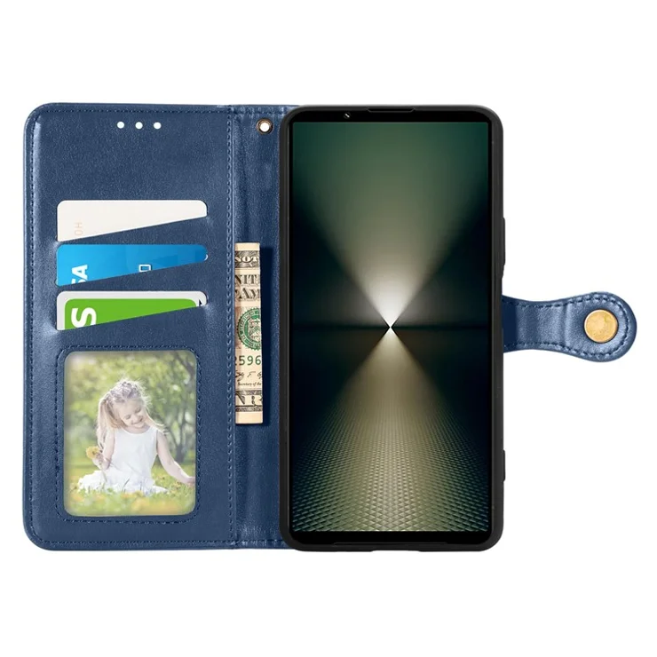 For Sony Xperia 1 VI Case Wallet Leather Phone Cover with Magnetic Round Buckle - Blue