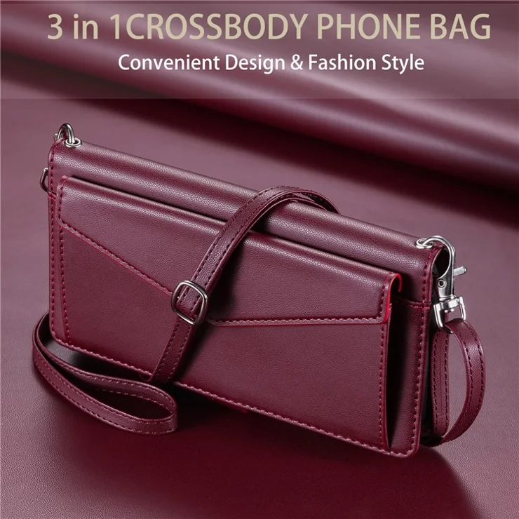 For Xiaomi Poco X6 5G / Redmi Note 13 Pro 5G Leather Case Wallet Stand Phone Cover with Straps - Wine Red