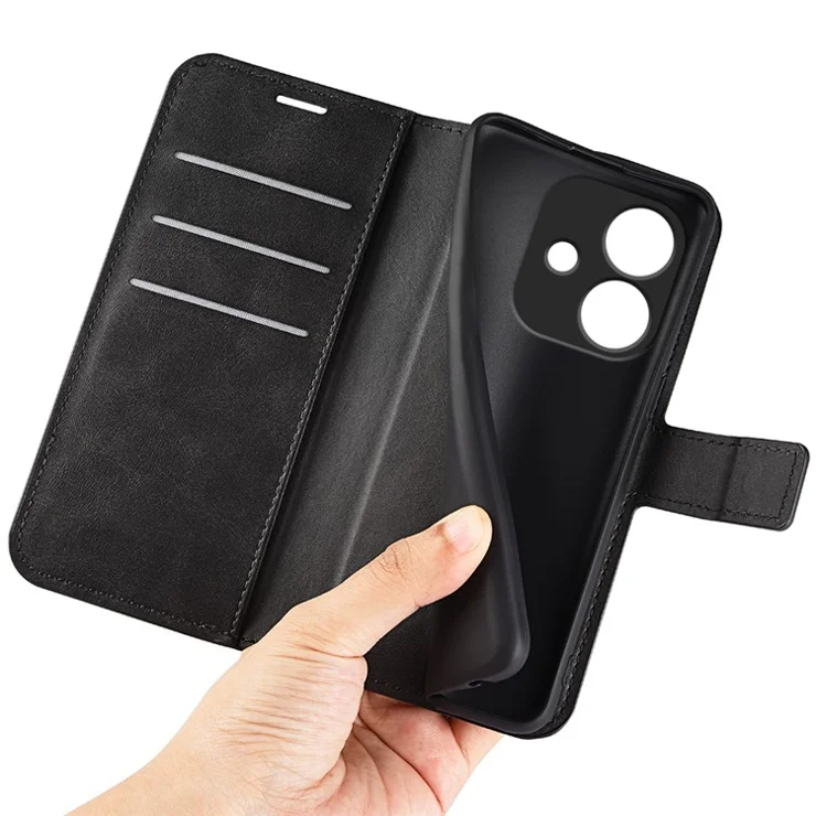 For Oppo A3x 5G / A3x 4G / A3 5G / A3 4G / A60 5G / A40 4G Stand Case Anti-Scratch Calf Texture Leather Phone Cover - Black