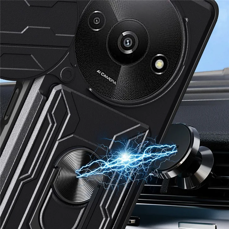 For Xiaomi Redmi A3 4G Case PC+TPU Kickstand Phone Back Cover with Camera Slider - Titanium Grey