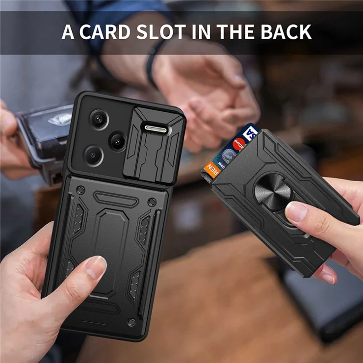 For Xiaomi Redmi Note 13 Pro+ 5G Case PC+TPU Kickstand Phone Back Cover with Camera Slider - Titanium Grey