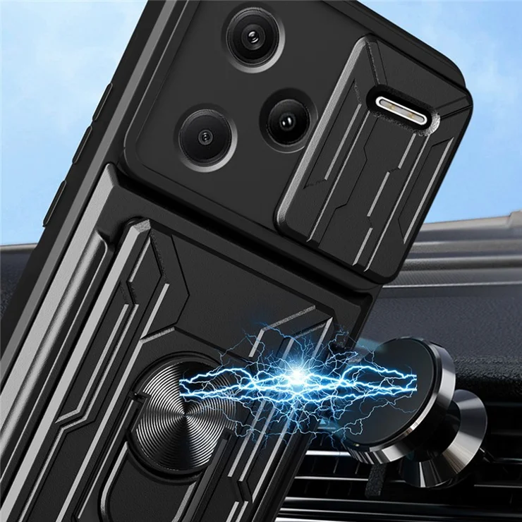For Xiaomi Redmi Note 13 Pro+ 5G Case PC+TPU Kickstand Phone Back Cover with Camera Slider - Titanium Grey