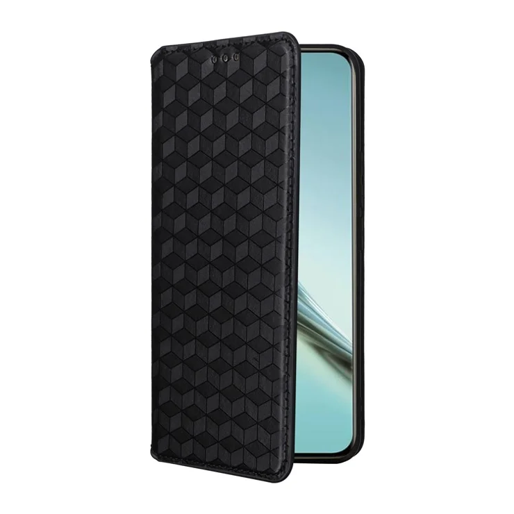 For Realme 14 Pro Lite 5G / 13 Pro 5G (Global) / 13 Pro+ 5G (Global) Wallet Case Rhombus Imprinted Leather Phone Cover - Black
