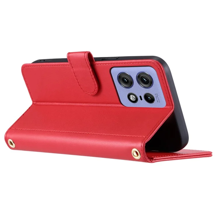 For Motorola Edge 50 Pro 5G Wallet Case Rhombus Grid PU Leather Phone Cover - Red