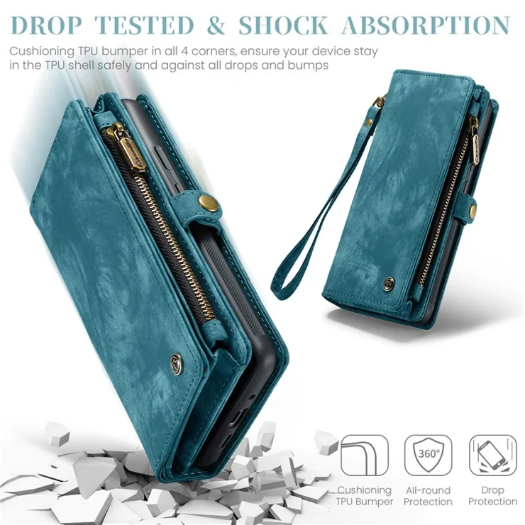 For Google Pixel 9 Pro XL Phone Cases CASEME Leather Cover with Detachable Wallet and Strap - Blue