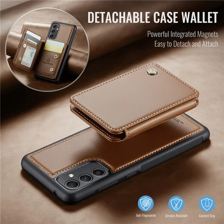 JEEHOOD J05 For Samsung Galaxy A34 5G Case Leather Mobile Cover with Detachable Magnetic Card Bag - Brown