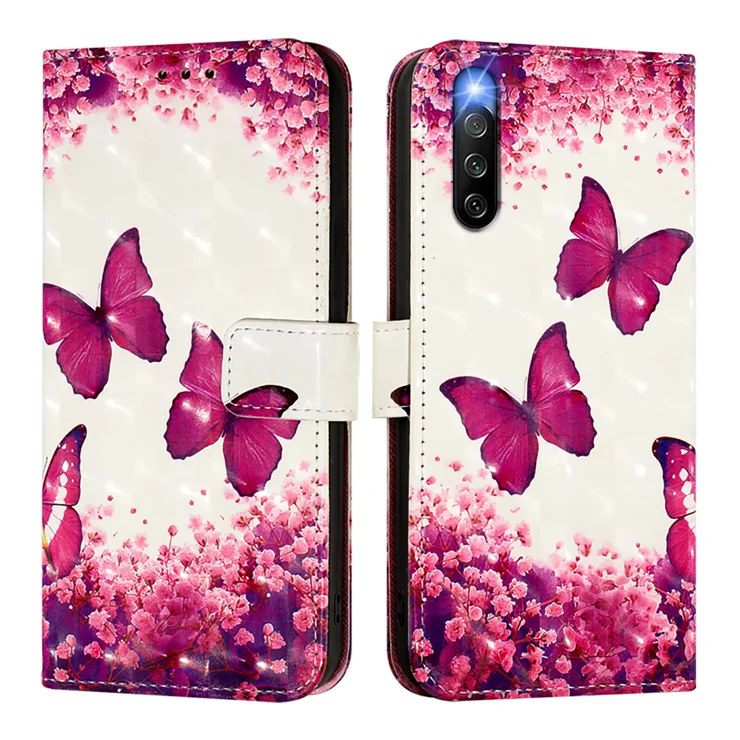 For Sony Xperia 10 IV 5G Leather Case Pattern Printing Wallet Stand Mobile Cover with Strap - Rose Butterflies
