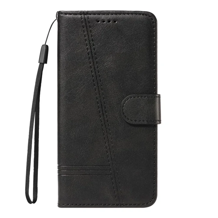 For Realme Narzo 70 5G / Narzo 70 Pro 5G / P1 5G / 12 4G / 12+ 5G Case Flip Wallet T-Shape Lines Leather Phone Cover - Black