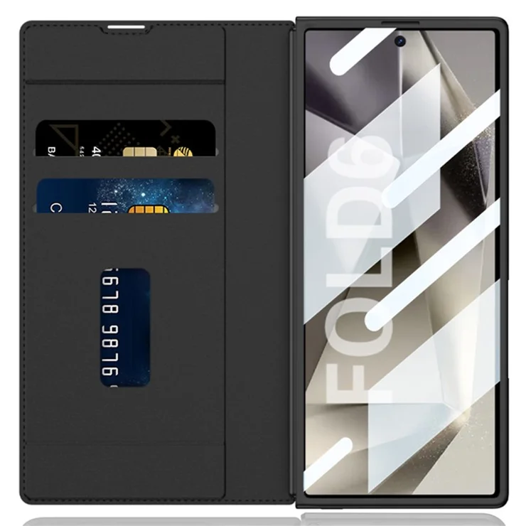 GKK For Samsung Galaxy Z Fold6 5G Kickstand Case Pencil Slot PC+PU Phone Cover with Screen Film - Litchi Texture