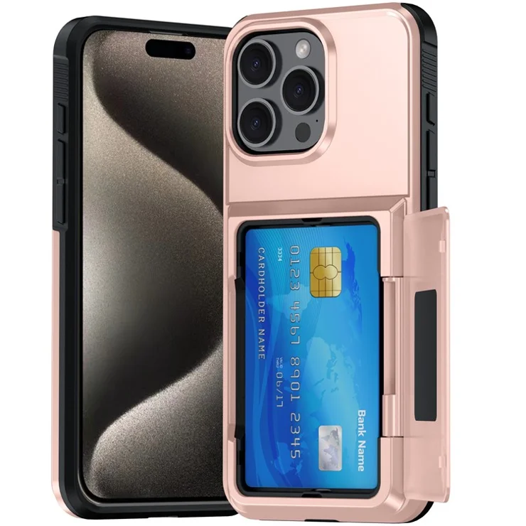 For iPhone 14 Pro Max Cases Card Slot TPU+PC Kickstand Phone Case - Grey