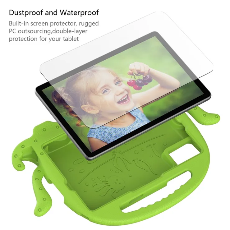 For Samsung Galaxy Tab A9+ / S7 / S8 / S9 / S10 FE / S9 FE / Redmi Pad SE / Xiaomi Pad 6 EVA Case Cartoon Octopus Tablet Cover - Green