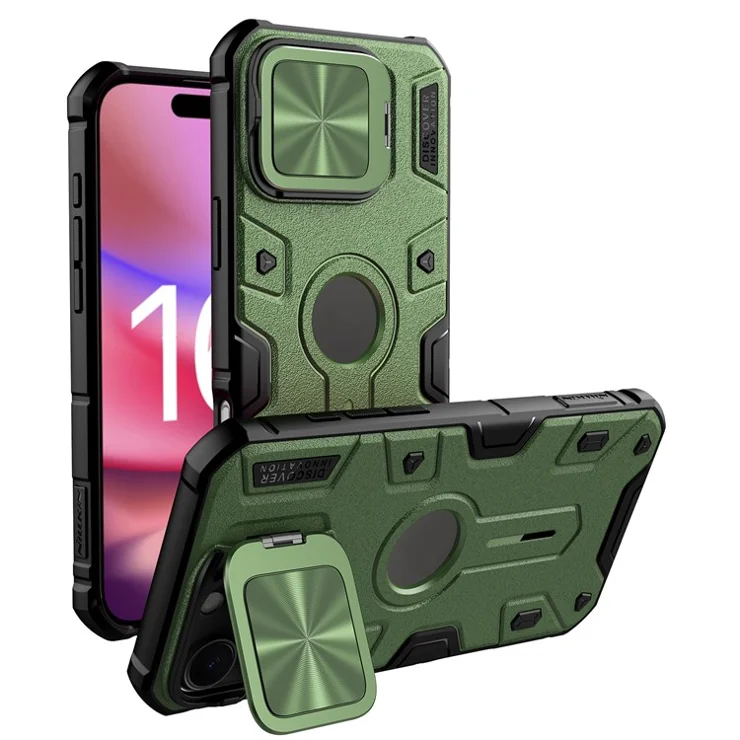 NILLKIN CamShield Armor Prop Case for iPhone 16 Pro Max Camera Lid PC+TPU Cover Compatible with MagSafe - Green