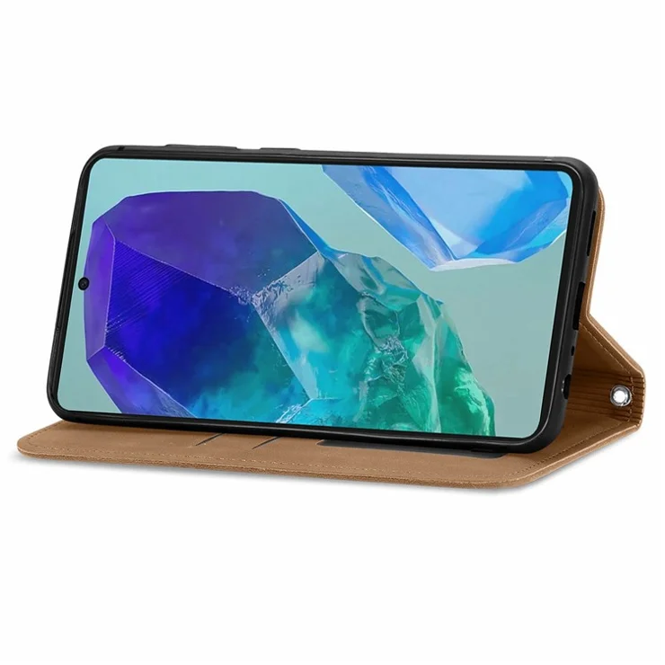 For Samsung Galaxy S24 FE Leather Case with Card Holder Magnetic Absorption Phone Cover - Brown