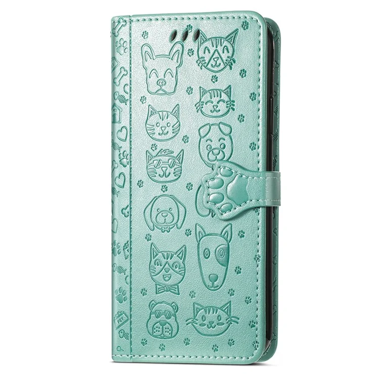 For OnePlus Nord 4 Leather Wallet Case Flip Phone Cover with Cute Cat Dog Pattern - Green