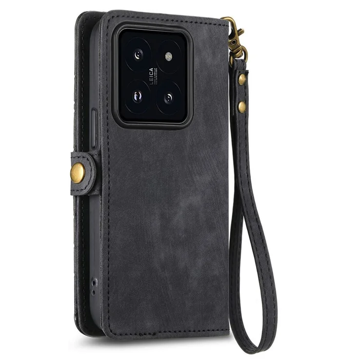 For Xiaomi 14T Pro Zipper Wallet Case Geometry Lines Leather Phone Cover with Strap - Black
