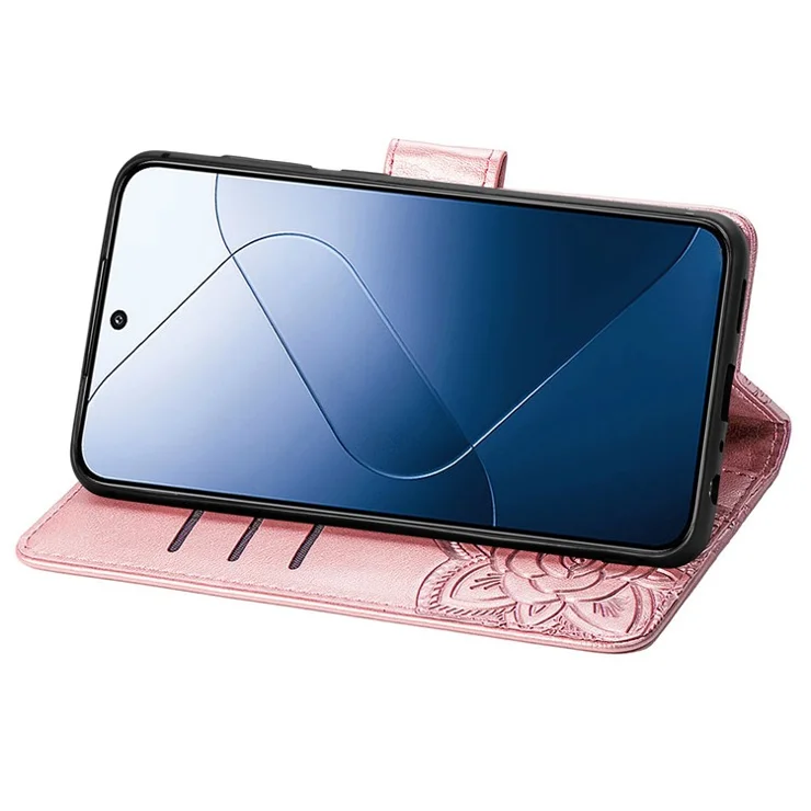 For Xiaomi 14T Pro Case PU Leather Wallet Phone Cover Butterfly Pattern - Rose Gold
