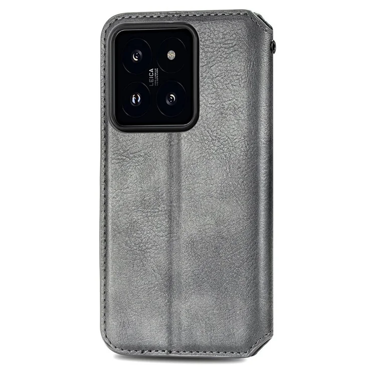 For Xiaomi 14T PU Leather Case Rhombus Imprint Wallet Stand Phone Cover - Grey