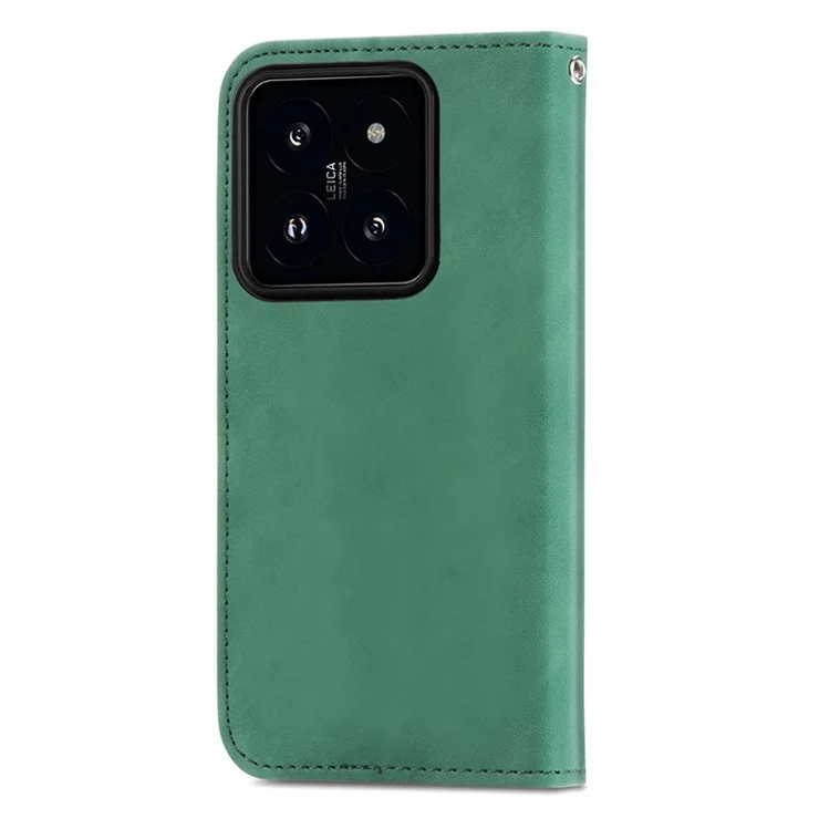 For Xiaomi 14T Leather Case with Card Holder Magnetic Absorption Phone Cover - Green