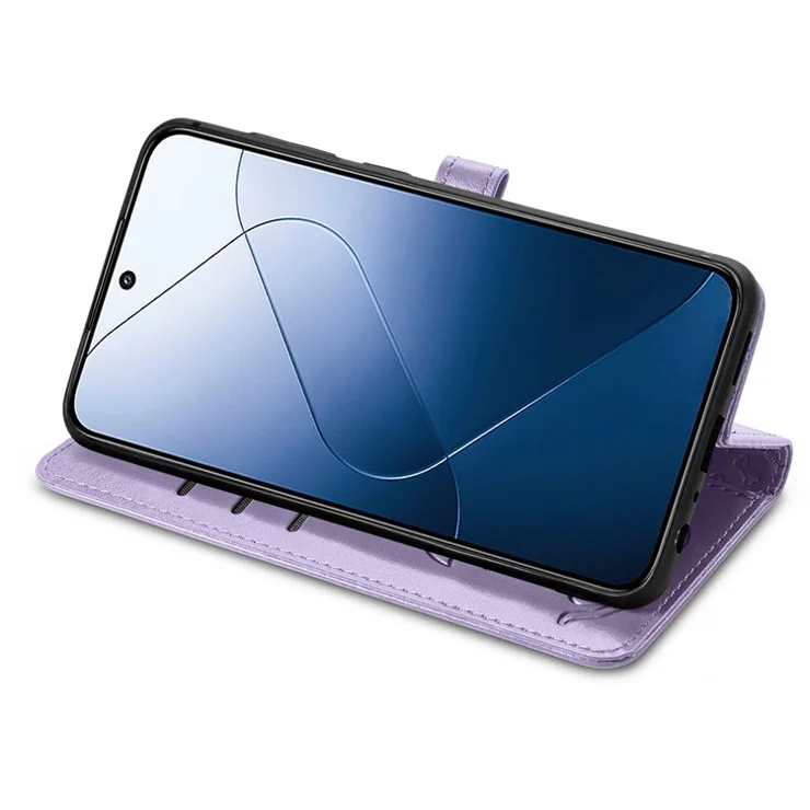 For Xiaomi 14T Leather Wallet Case Flip Phone Cover with Cute Cat Dog Pattern - Light Purple