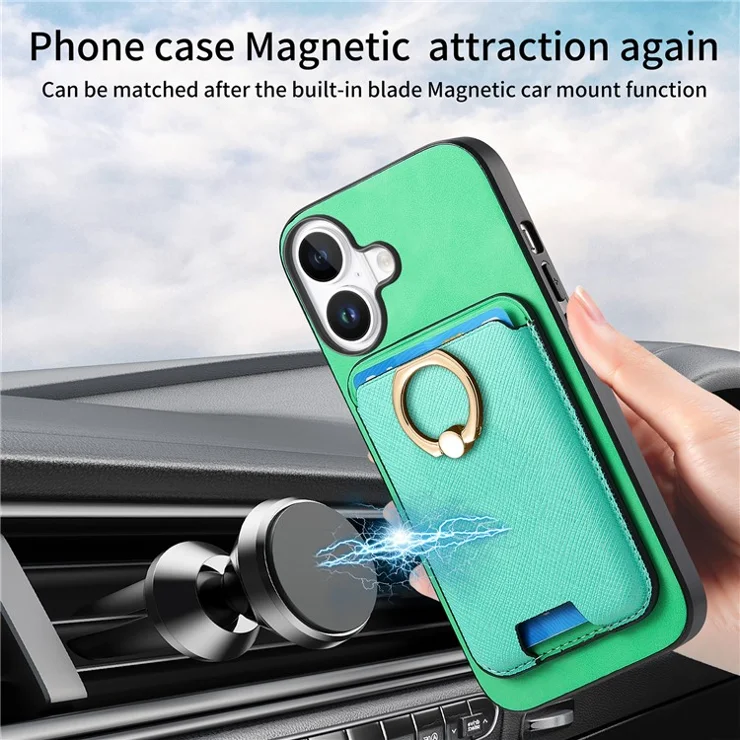 For iPhone 16 Plus Magnetic Case Leather+TPU Phone Cover Detachable Card Bag - Orange