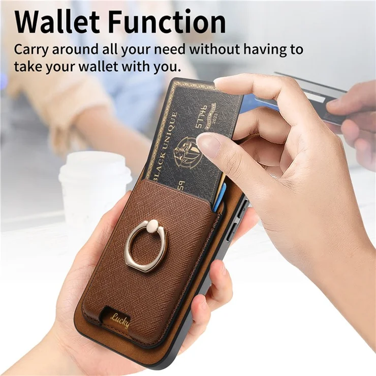 For iPhone 16 Pro Magnetic Case Leather+TPU Phone Cover Detachable Card Bag - Brown
