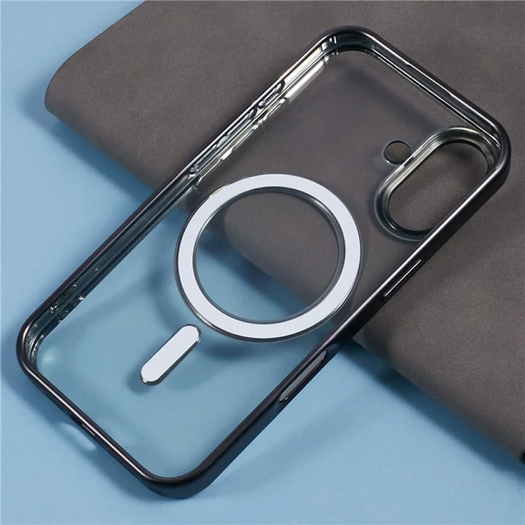 For iPhone 16 Plus Case Matte Electroplating Phone Cover Compatible with MagSafe - Black