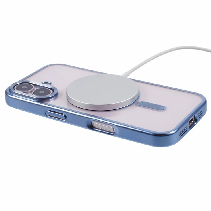 For iPhone 16 Plus Case Matte Electroplating Phone Cover Compatible with MagSafe - Baby Blue