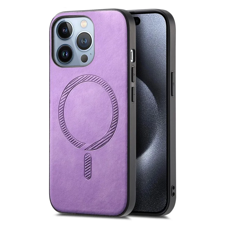 B1 For iPhone 16 Pro Leather Back Case Compatible with MagSafe Skin-Touch Phone Cover - Purple