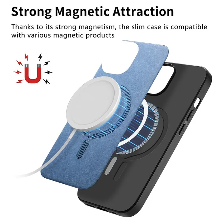 B1 For iPhone 16 Pro Leather Back Case Compatible with MagSafe Skin-Touch Phone Cover - Yellow