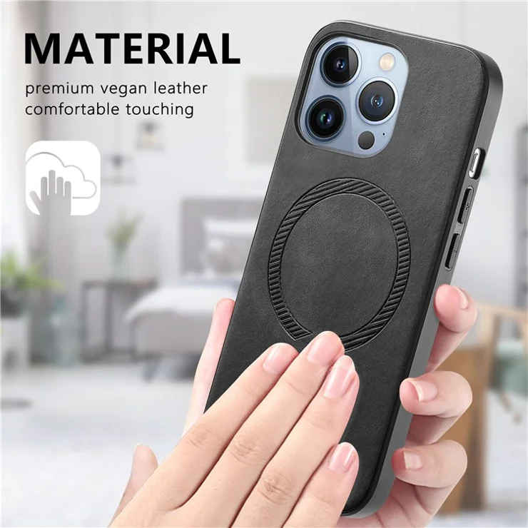 B1 For iPhone 16 Pro Leather Back Case Compatible with MagSafe Skin-Touch Phone Cover - Yellow