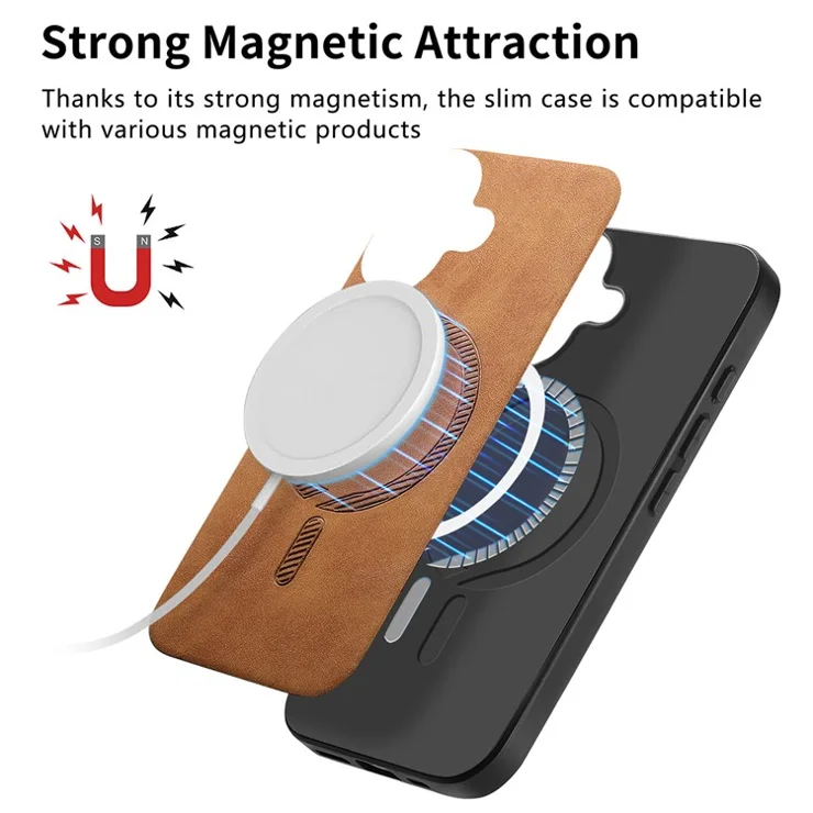 B1 For iPhone 16 Leather Back Case Compatible with MagSafe Skin-Touch Phone Cover - Green