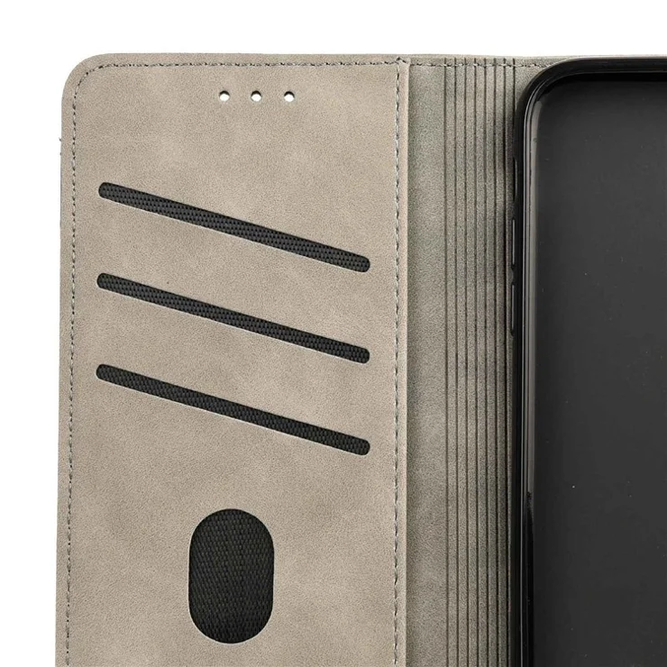 For Asus Zenfone 9 5G Anti-drop Splicing Phone Case PU Leather Magnetic Auto-absorbed Skin-touch Feeling Phone Wallet Cover with Stand - Grey