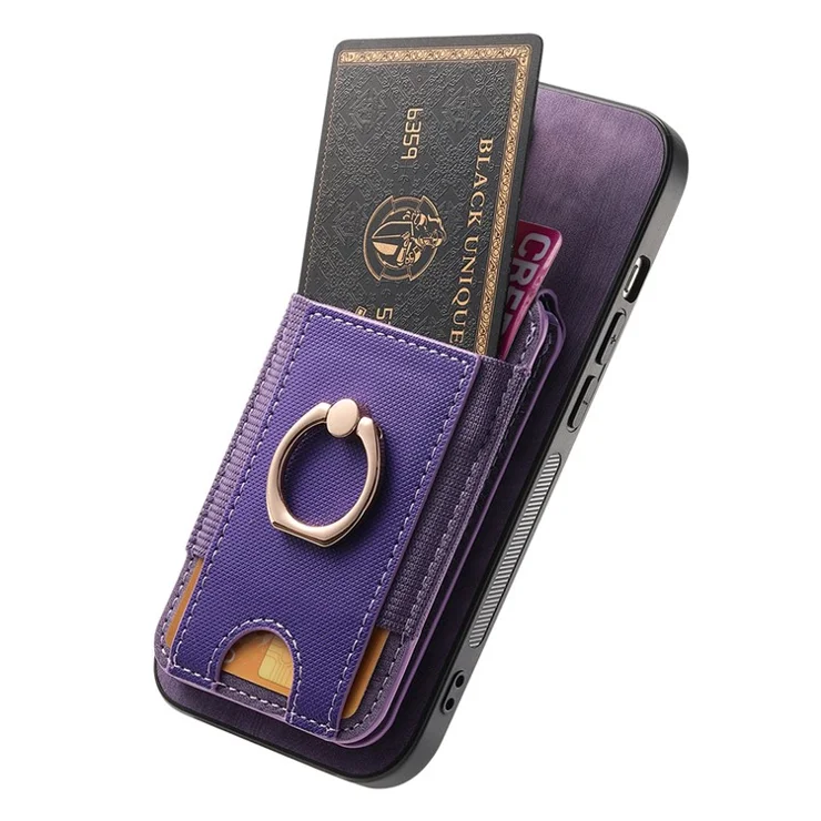 For iPhone 16 Pro Case Compatible with MagSafe Leather Back Cover with Detachable Card Holder Kickstand - Purple