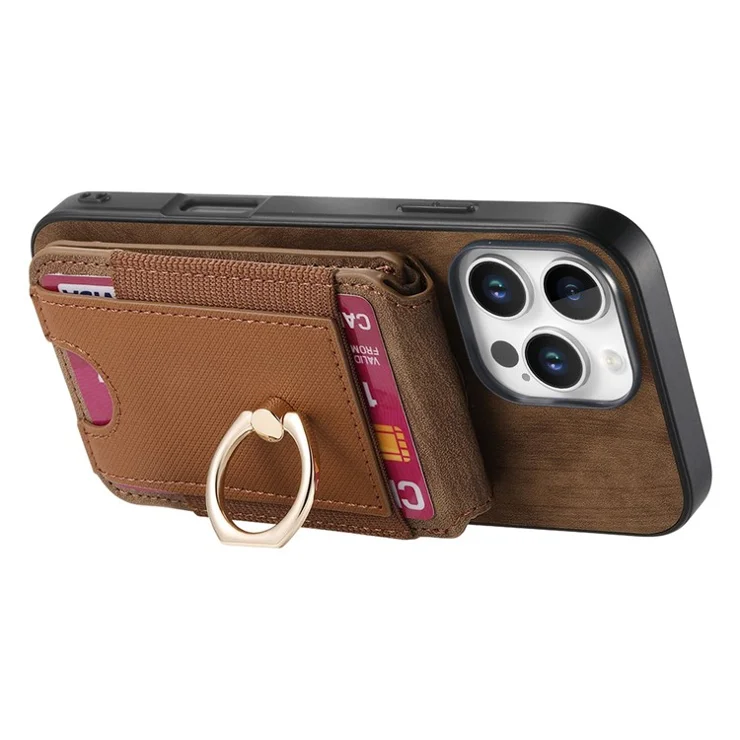 For iPhone 16 Pro Case Compatible with MagSafe Leather Back Cover with Detachable Card Holder Kickstand - Brown
