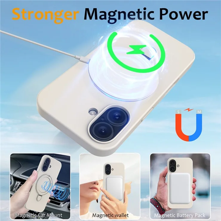 For iPhone 16 Plus Case Compatible with MagSafe Kickstand PC + Silicone Phone Cover - Antique White