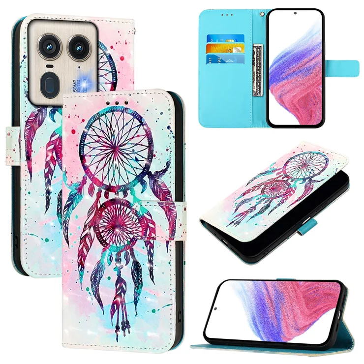 For Motorola Edge 50 5G Leather Case Pattern Printing Wallet Stand Mobile Cover with Strap - Colorful Wind Chime