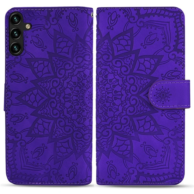 For Samsung Galaxy A16 5G / A16 4G Case PU Leather Wallet Flip Phone Cover Flower Imprinted - Purple