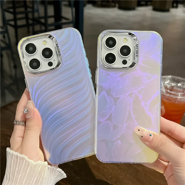 For iPhone 16 Pro Max Case Silicone+PC IMD Laser Texture Matte Phone Cover - AK1