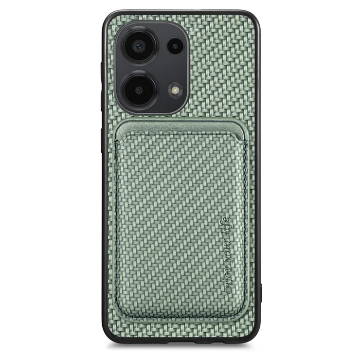 For Xiaomi Poco M6 Pro 4G / Redmi Note 13 Pro 4G Case Carbon Fiber Leather Back Cover with Detachable Magnetic Card Bag - Green