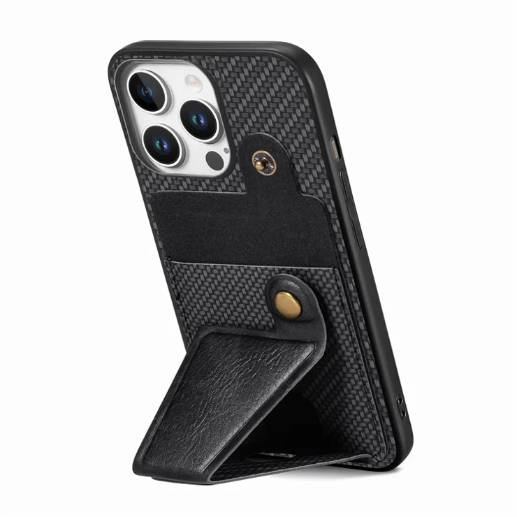For iPhone 16 Pro Max Case K-Shaped Kickstand Leather+PC+TPU Phone Cover - Black