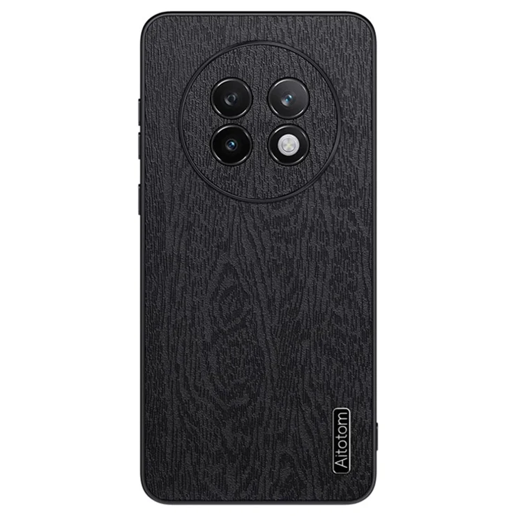 For Realme 13 Pro+ 5G Case Wood Texture PU Leather Coated PC+TPU Phone Cover - Black