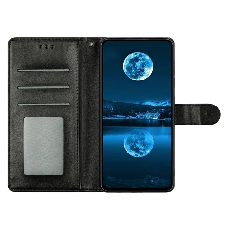 For iPhone 14 Pro Leather Phone Case Wallet Stand Cover with Handy Strap - Black