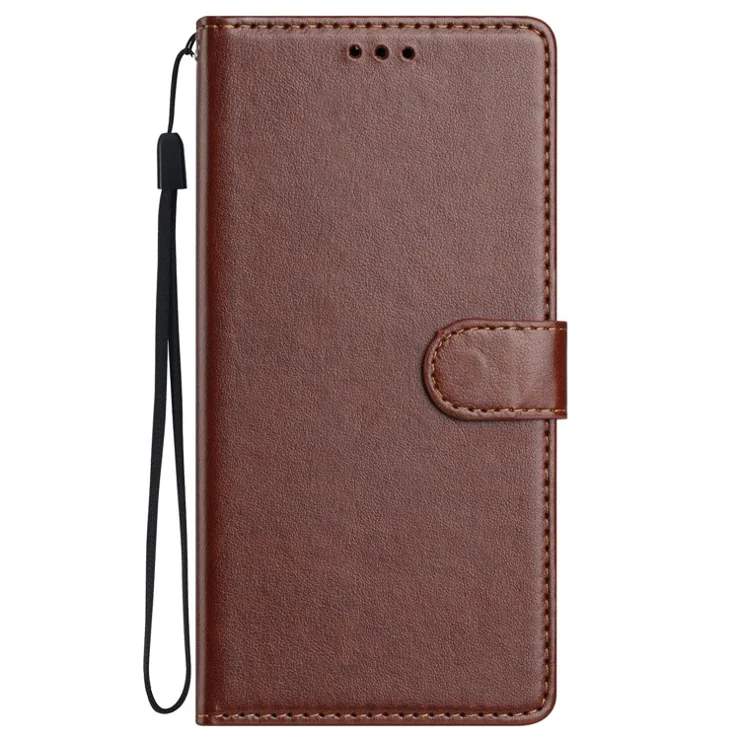 For Motorola Moto G24 4G / Moto G04 4G Leather Phone Case Wallet Stand Cover with Handy Strap - Brown