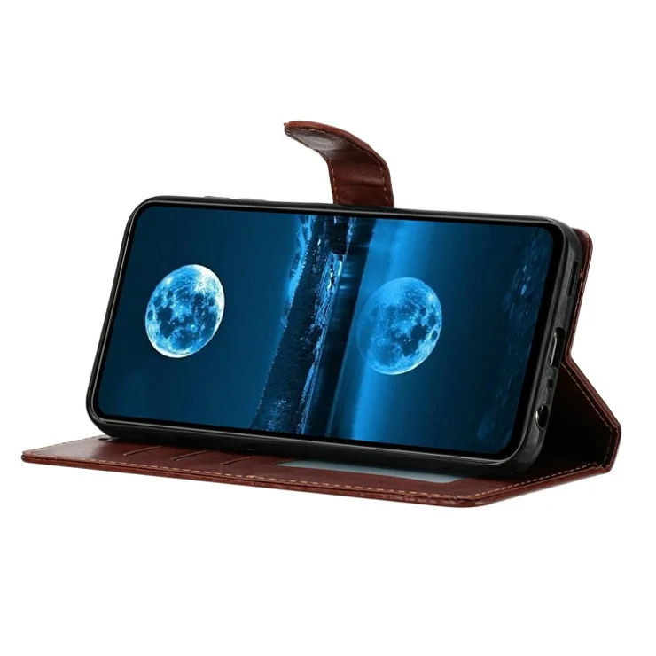 For Motorola Edge 50 Pro 5G Leather Phone Case Wallet Stand Cover with Handy Strap - Brown