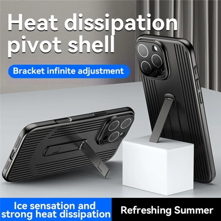 For iPhone 16 Pro Case Heat Dissipation Kickstand PC Phone Cover Built-In Glass Lens Film - Dark Purple