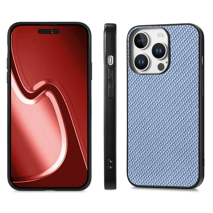 For iPhone 16 Pro Max Case Carbon Fiber Texture PU+PC+TPU Phone Cover - Blue