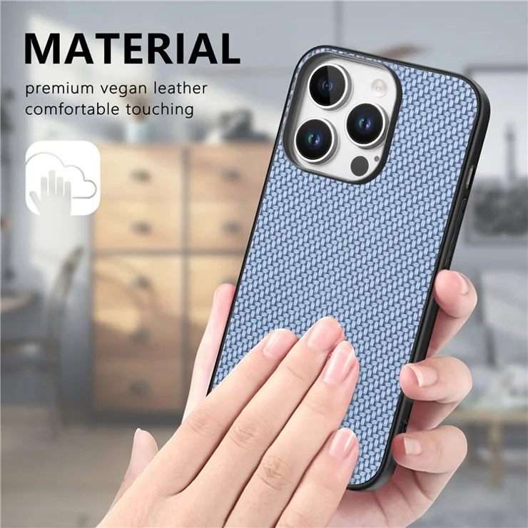 For iPhone 16 Pro Case Carbon Fiber Texture PU+PC+TPU Phone Cover - Blue